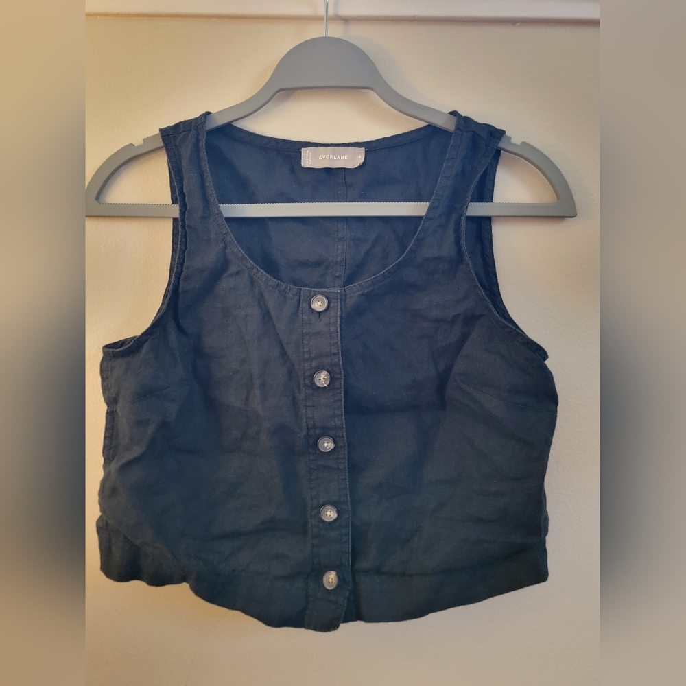 Everlane- The Linen Button-Front Crop Tank - Black - Size 4